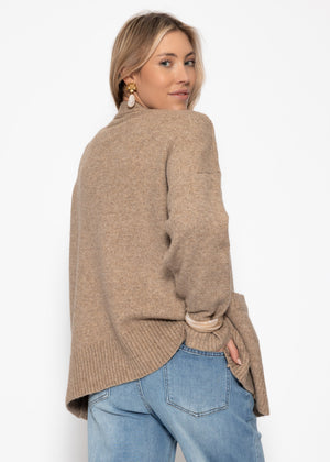 Oversized cardigan with pockets - taupe