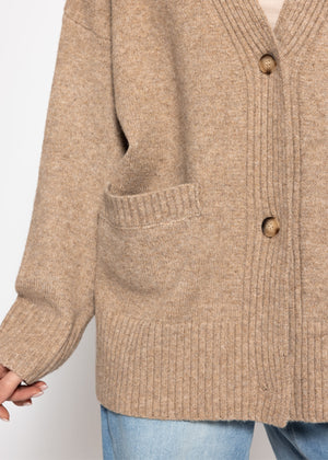 Oversized cardigan with pockets - taupe