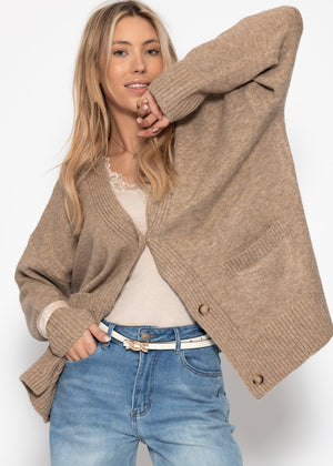 Oversized cardigan with pockets - taupe