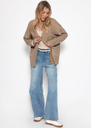 Oversized cardigan with pockets - taupe