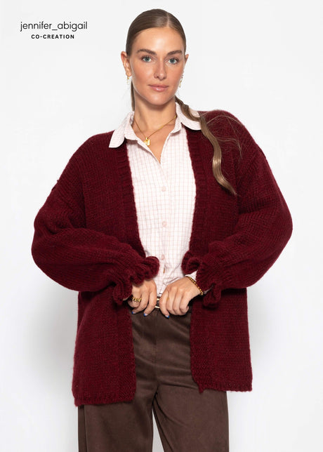 Oversized cardigan with flounce sleeves - burgundy by SASSYCLASSY