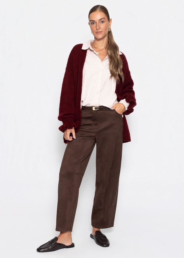 Oversize Cardigan mit Volantärmeln - burgundy