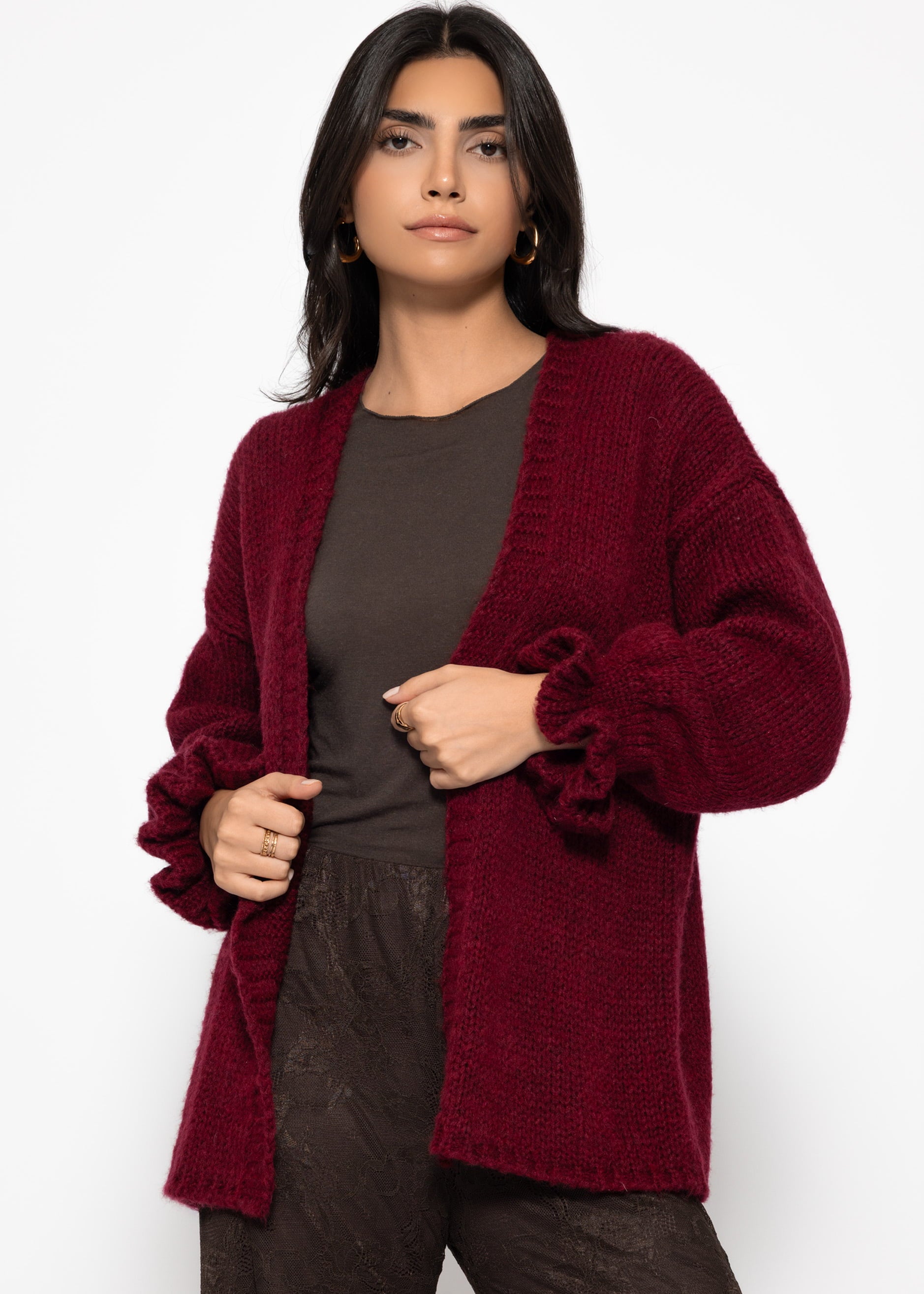 Oversized cardigan with flounce sleeves burgundy S