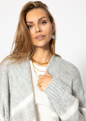 Oversize Cardigan mit weißen Streifen, hellgrau