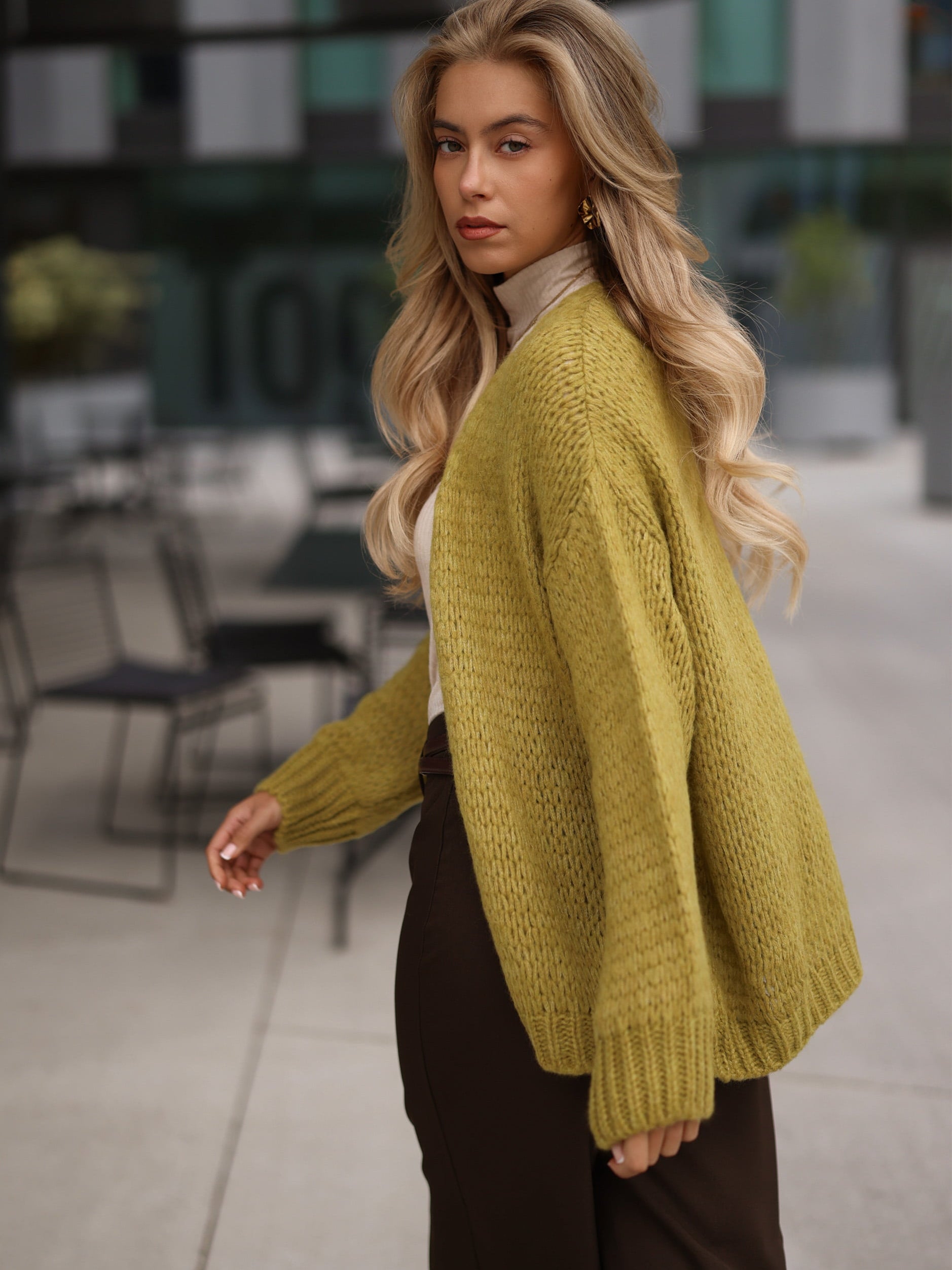Oversize Cardigan - olivgrün
