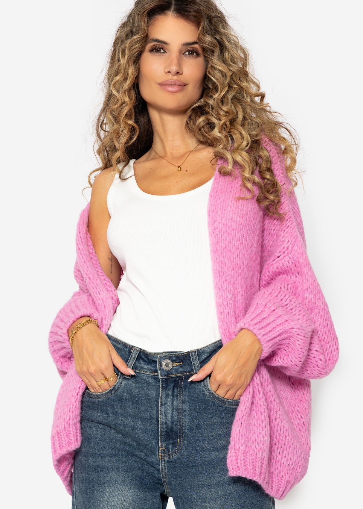 Strickjacke Damen Strickjacke Grob Rosa Rosé Meliert