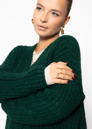 Oversize Cardigan mit Rippenstruktur - dunkelgrün