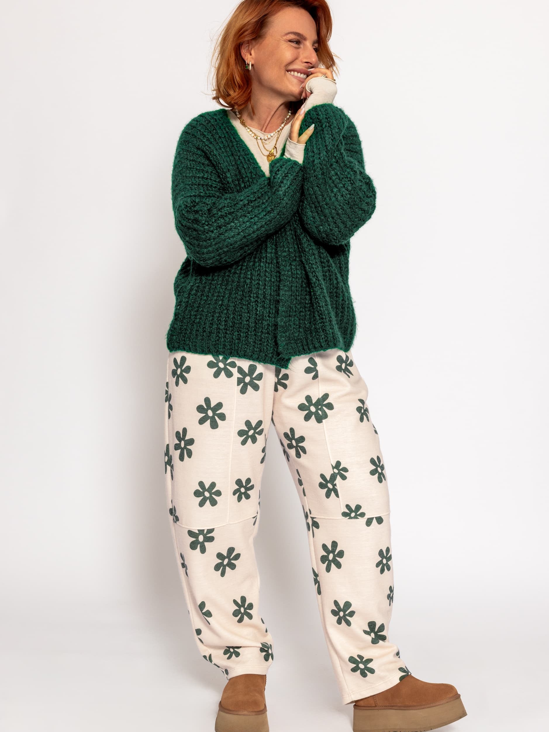 Oversized cardigan with ribbed texture - dark green