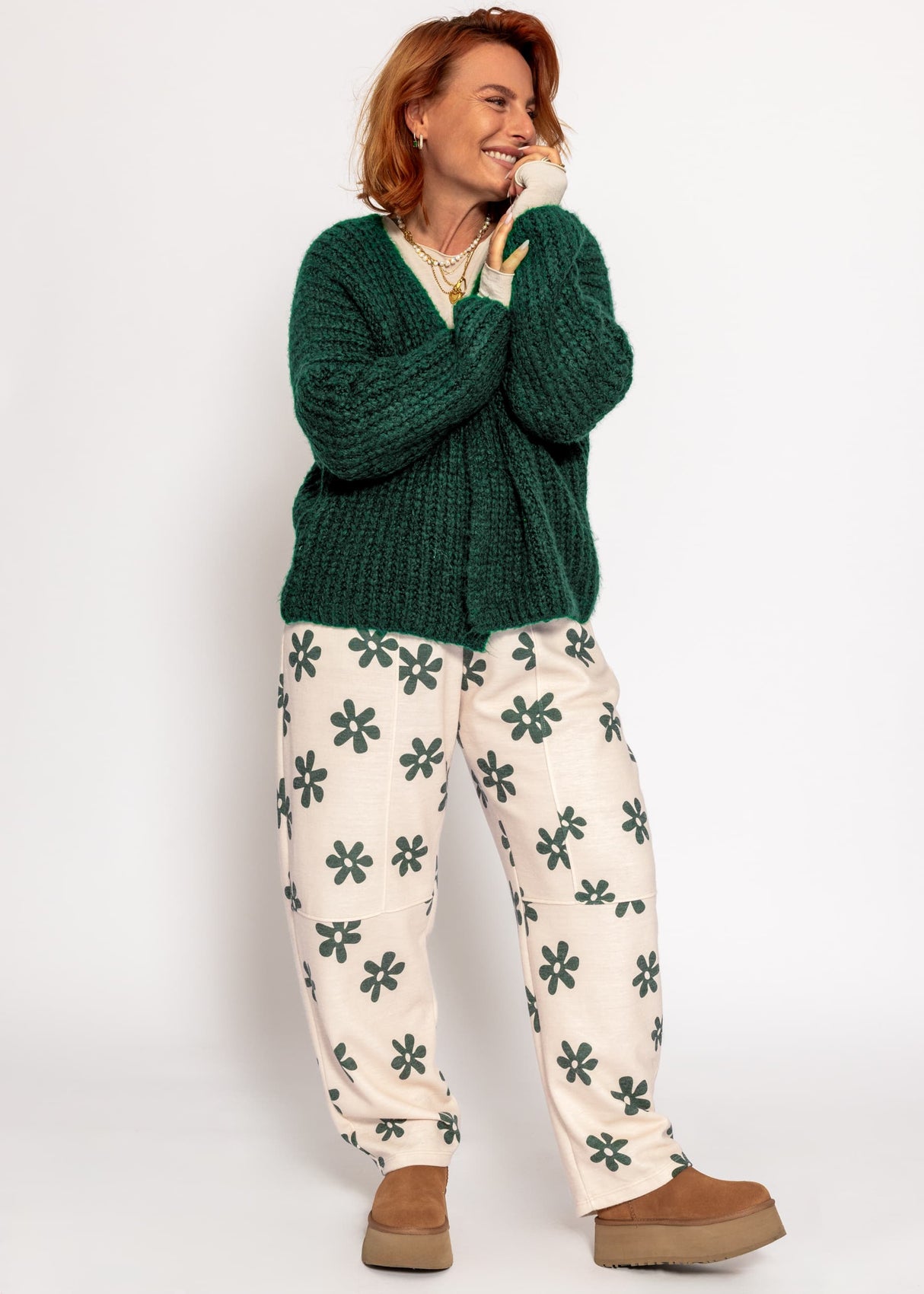 Oversize Cardigan mit Rippenstruktur - dunkelgrün