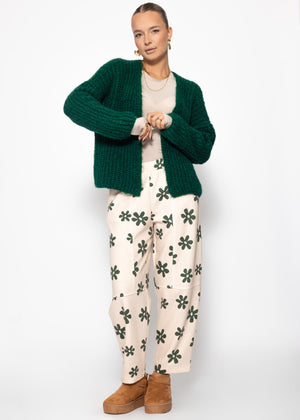 Oversize Cardigan mit Rippenstruktur - dunkelgrün