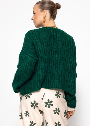Oversize Cardigan mit Rippenstruktur - dunkelgrün