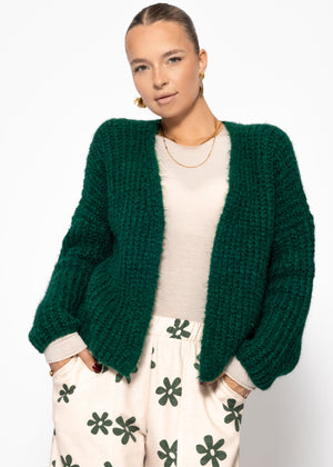 Oversize Cardigan mit Rippenstruktur - dunkelgrün