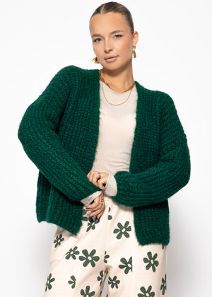 Oversize Cardigan mit Rippenstruktur - dunkelgrün