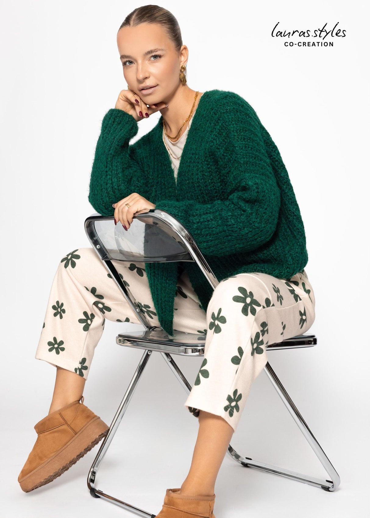 Oversize Cardigan mit Rippenstruktur - dunkelgrün