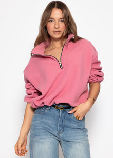 Oversized fleece sweatshirt with zipper - pink