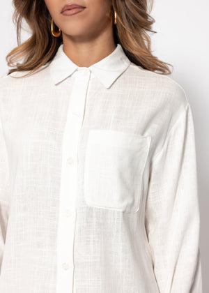 Oversized viscose-linen blend shirt blouse - off-white