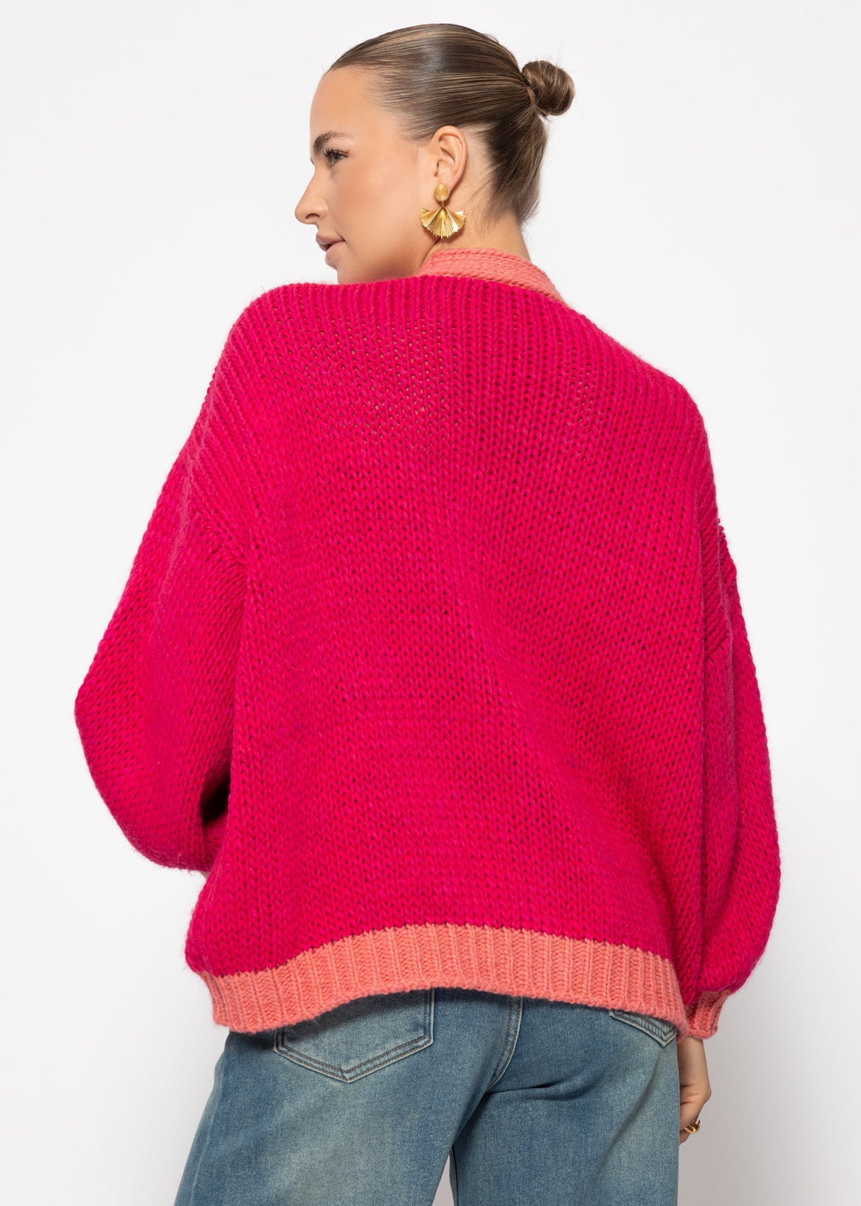 Oversize Cardigan mit Kontrastdetails - pink