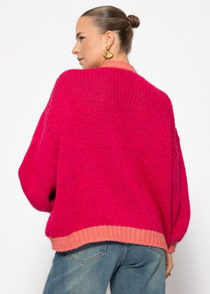 Oversize Cardigan mit Kontrastdetails - pink