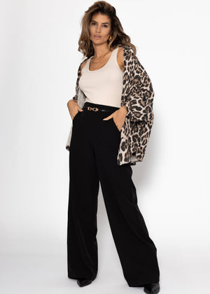 Oversize Musselin Bluse mit Leo-Print - hellbeige