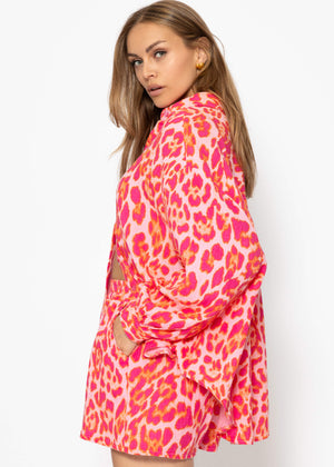 Oversize muslin blouse with leo print - pink