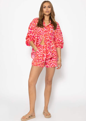 Oversize muslin blouse with leo print - pink