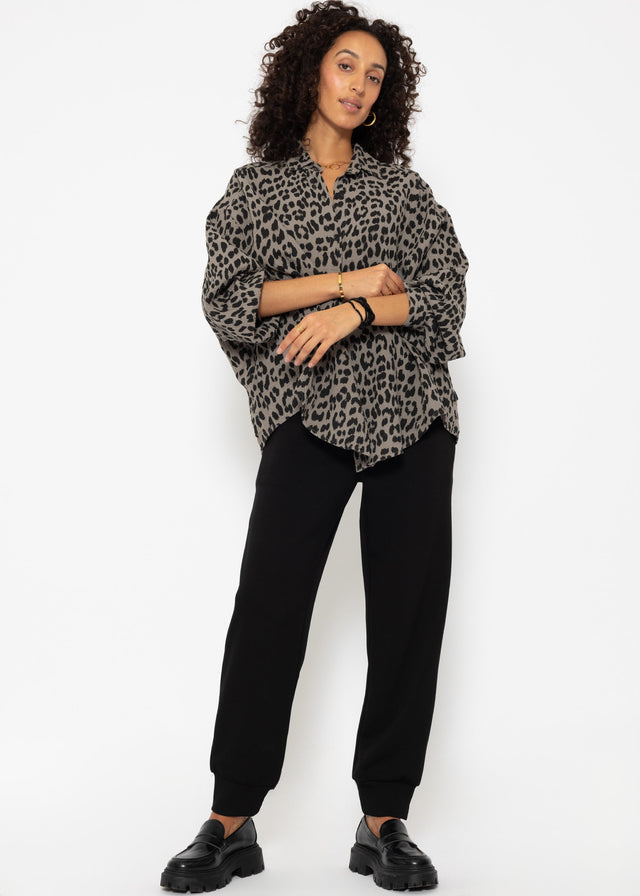 Oversized muslin blouse with leopard print - taupe