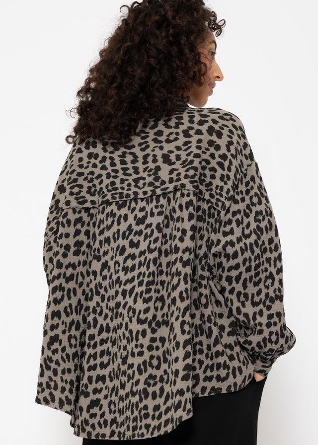 Oversized muslin blouse with leopard print - taupe