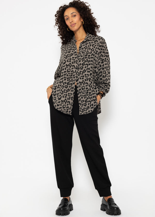 Oversized muslin blouse with leopard print - taupe