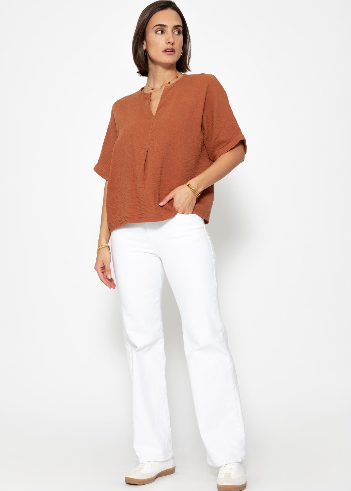 Oversize Musselin Shirt - cognac