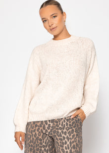 Oversize Pullover mit Rundhals-Ausschnitt - offwhite