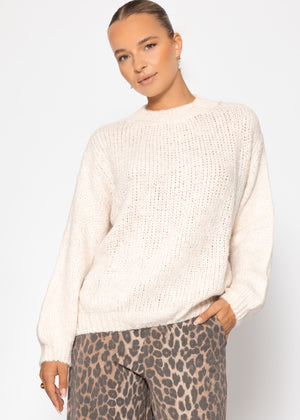 Oversize Pullover mit Rundhals-Ausschnitt - offwhite