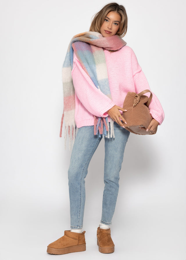 Oversize-Pullover mit Rundhalsausschnitt - rosa