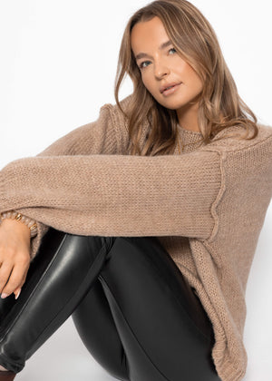 Oversize-Pullover mit Rundhalsausschnitt - taupe