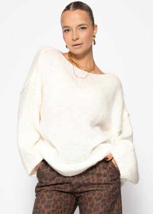Oversize-Pullover mit Rundhalsausschnitt - weiß
