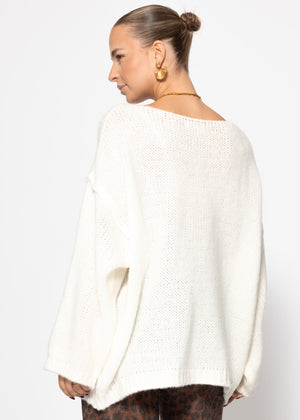 Oversize-Pullover mit Rundhalsausschnitt - weiß