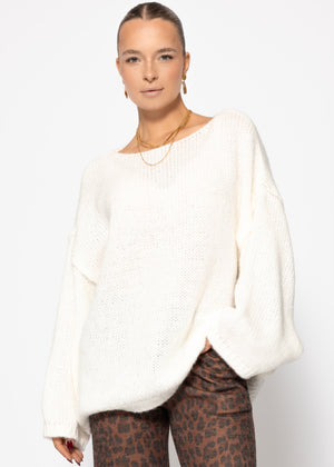 Oversize-Pullover mit Rundhalsausschnitt - weiß