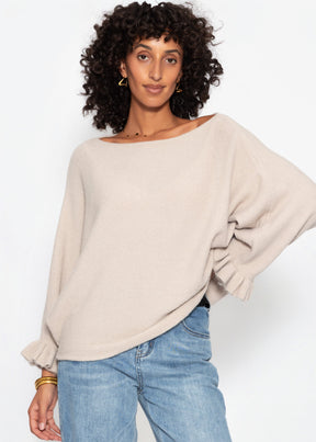 Oversize Pullover mit U-Boot Ausschnitt - taupe