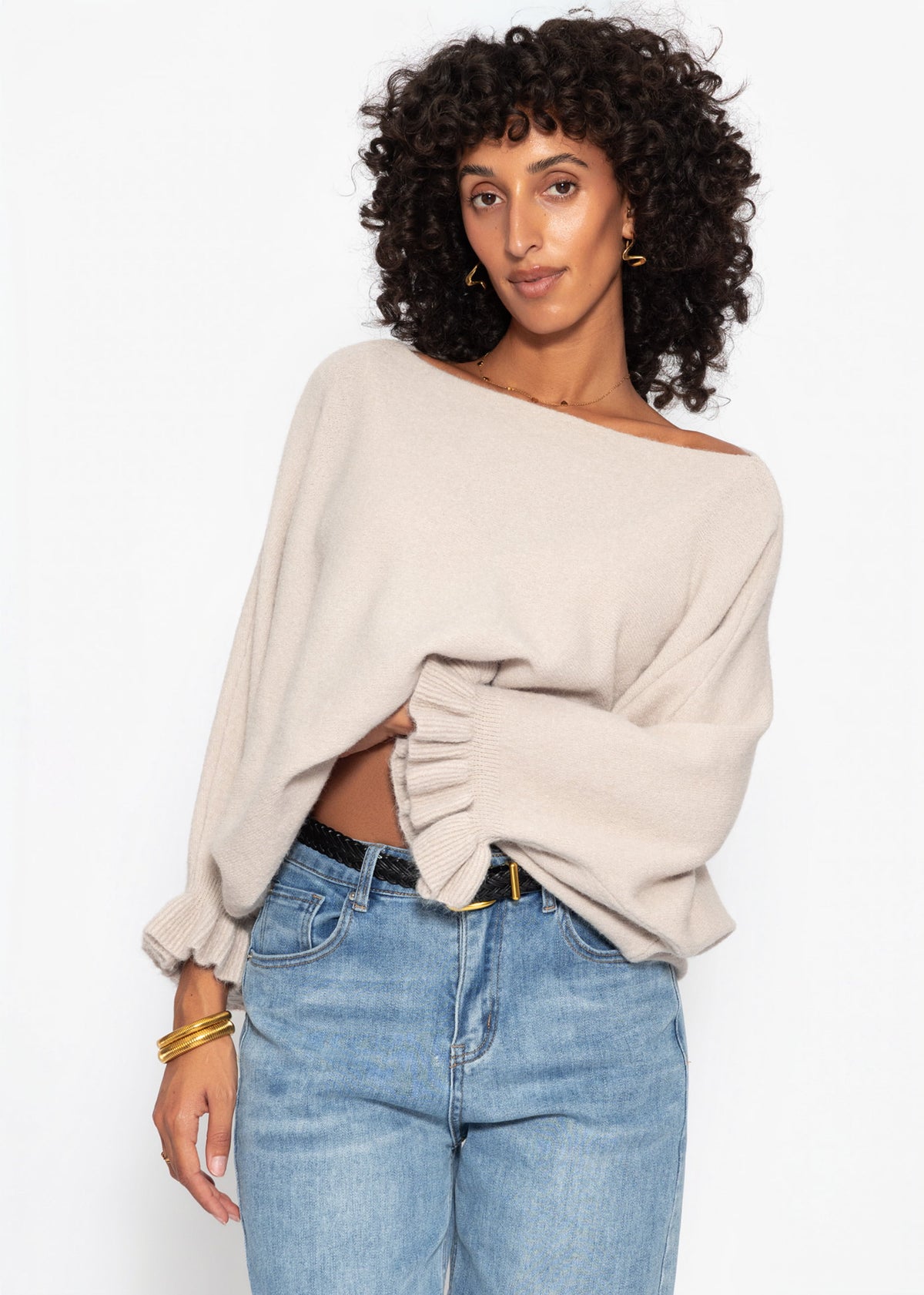Oversize Pullover mit U-Boot Ausschnitt - taupe