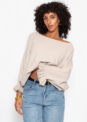 Oversize Pullover mit U-Boot Ausschnitt - taupe