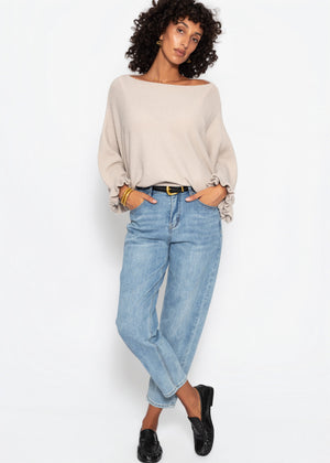 Oversize Pullover mit U-Boot Ausschnitt - taupe