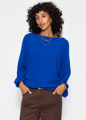 Oversize Pullover mit U-Boot Ausschnitt - kobaltblau