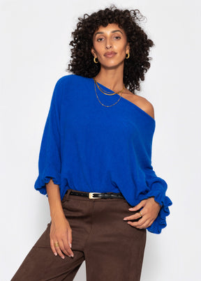 Oversize Pullover mit U-Boot Ausschnitt - kobaltblau