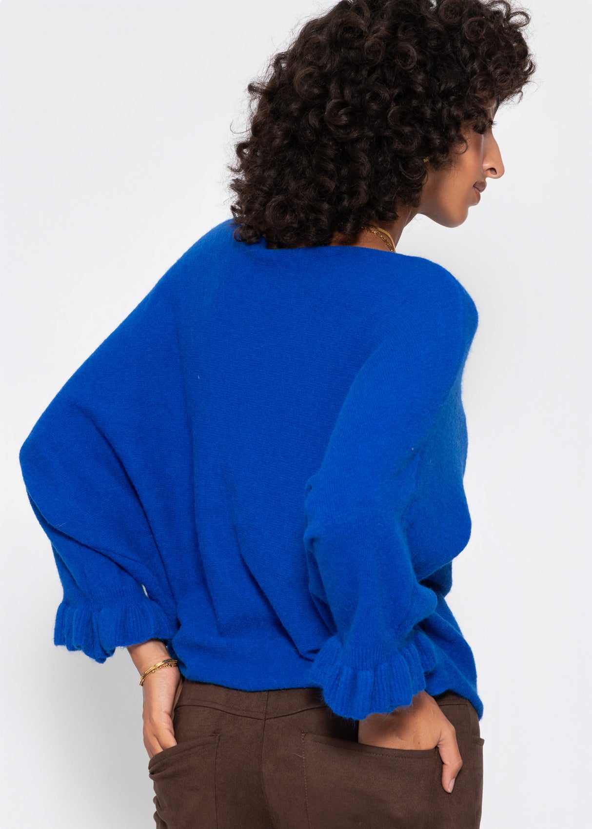Oversize Pullover mit U-Boot Ausschnitt - kobaltblau