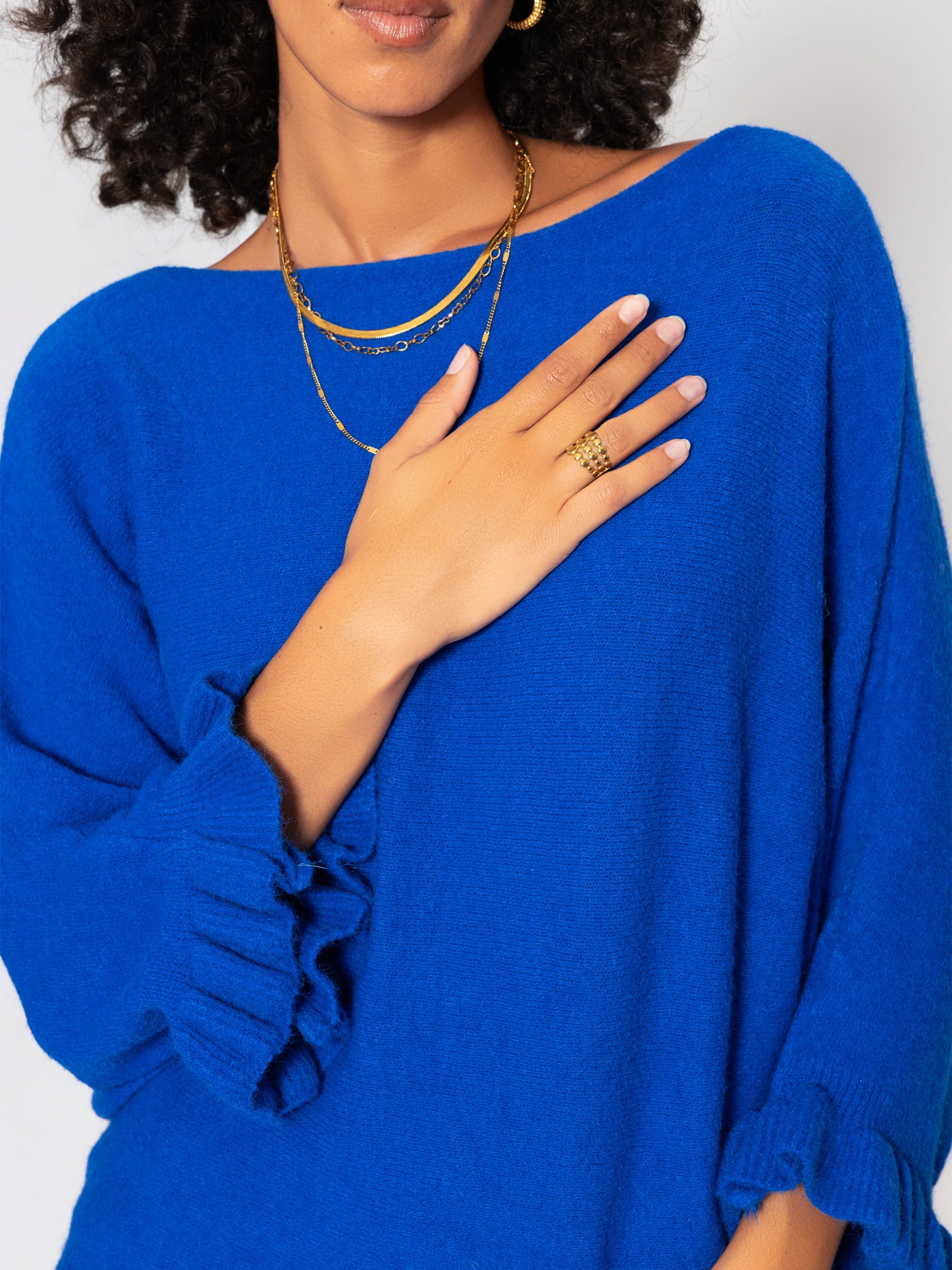 Oversize Pullover mit U-Boot Ausschnitt - kobaltblau