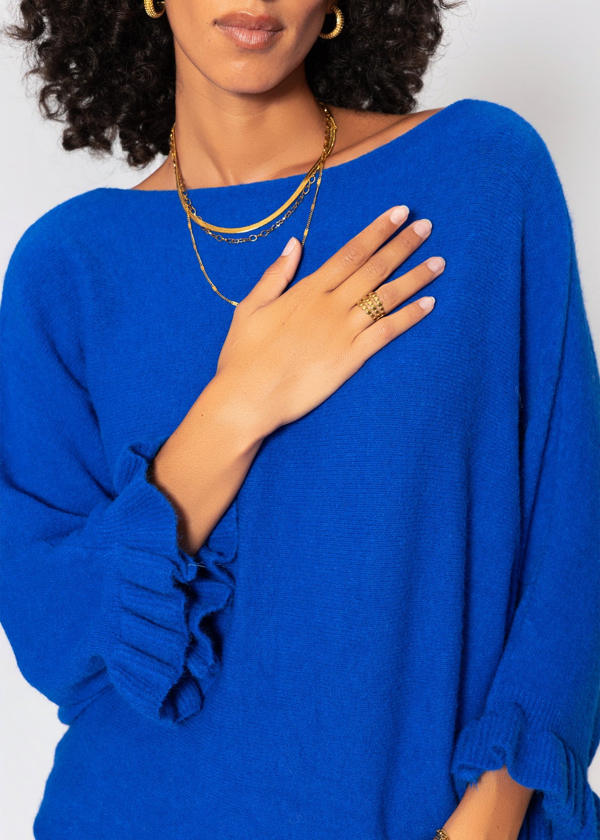 Oversize Pullover mit U-Boot Ausschnitt - kobaltblau