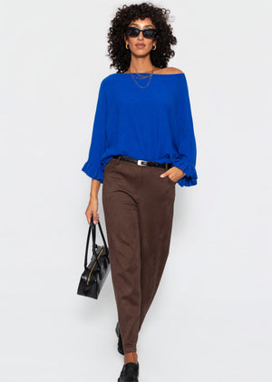 Oversize Pullover mit U-Boot Ausschnitt - kobaltblau