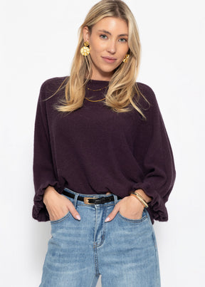 Oversize Pullover mit U-Boot Ausschnitt - plum