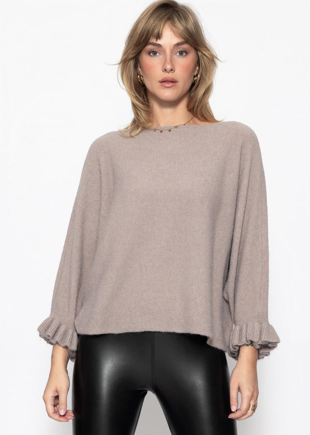 Oversize Pullover mit U-Boot Ausschnitt - taupe