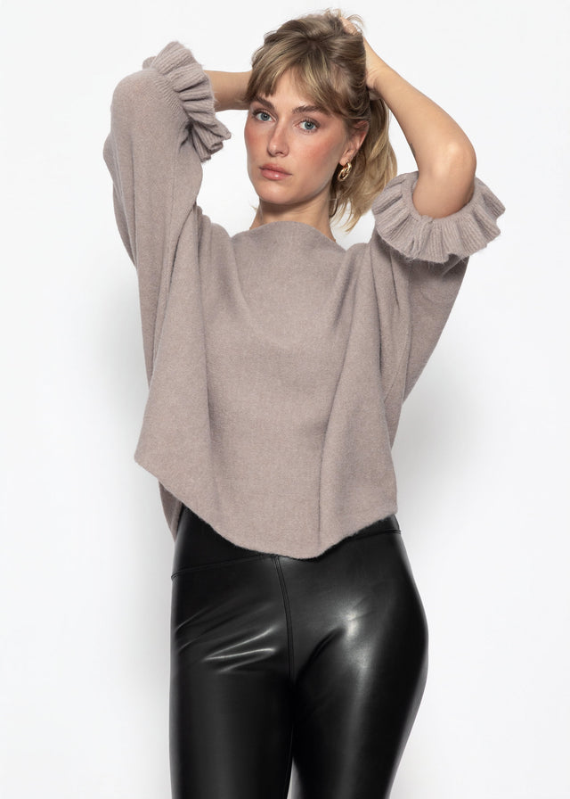 Oversize Pullover mit U-Boot Ausschnitt - taupe