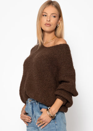 Oversized V-neck sweater - brown